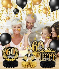 Party-Ready 60th Birthday Decorations: 9 Piece Black Gold Centerpieces
