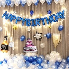 Happy Birthday Banner 13pcs 16 Inch Mylar Foil Balloon & Light string Blue