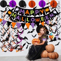 Happy Halloween Banner Paper Triangle Flag Bunting Circle Black,orange,purple