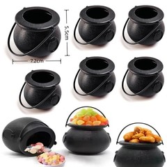 2/6/12PCS Mini Witch Cauldron Pots with Handle Halloween Candy Bowl Holders