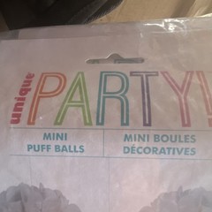 Unique Mini Puff Balls White Paper Party Decorations 9in 3 Count Solid Grey