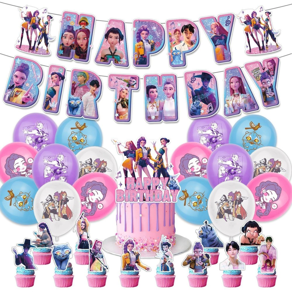 KPop Devil Hunters Birthday Party Supplies Set Decor Balloon Banner Cake Topper