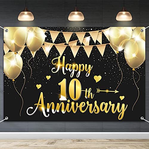 6x4ft Happy 10th Anniversary Banner Backdrop – 10 Wedding Anniversary Decorat…