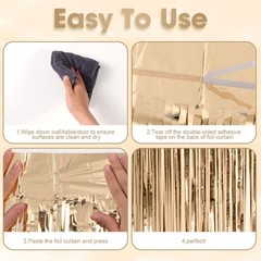 Voircoloria 2 Pack Champagne Foil Fringe Backdrop Curtains, Tinsel Streamers