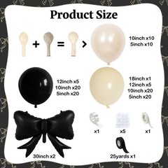 Black Bow Balloon Arch, Black White Coquette Decorations, Double Pearl Sand W…