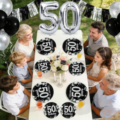 96Pcs 50Th Black and Silver Birthday Party Supplies Cheers to 50 Years Party Pla