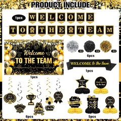 Black Gold Welcome Team Banner – New Employee Decoration Kit – Honeycomb Cent…
