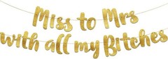 Bachelorette Party Banner Gold Glitter Pre Strung Decorations For Her