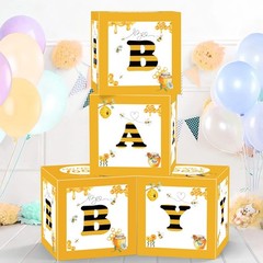 Bee Baby Shower Balloon Boxes Decorations – 4Pcs Honey Bumble Theme What Will…