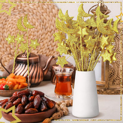 24 Pcs Moon Star Floral Picks Gold Moon Star Stem Vase Filler Baby