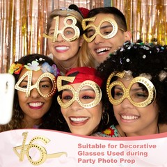 6-Pack Birthday Glasses with Rhinestones, 16th Photo Booth Props [Gold]