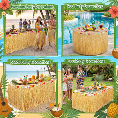 2 Pack Luau Table Skirt Grass Hawaiian Party Decoration 53×29 Inch Adhesive Sets