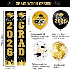 Graduation Decorations Class of 2026 – 18in, 12in, 10-inch, C2 Black and Gold