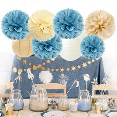 Dusty-Blue Champagne Party-Decorations -Flowers Lanterns – 15pc Boho Beige Go…