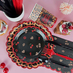 Red Cheetah Print Birthday Party Supplies for 24 Guests – 168 Pieces