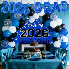 Graduation Decorations 2026, Blue Black Graduation Party Decorations 123Pcs Ball
