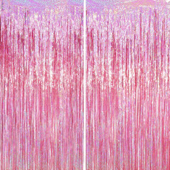 Pack Laser Pink Tinsel Foil Fringe Curtains, Mothers Day Pink Decorations, Metal