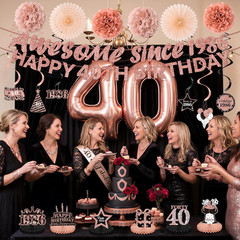40th Birthday Decorations Kit for Women, Rose Gold Happy 40th Birthday Banner, A