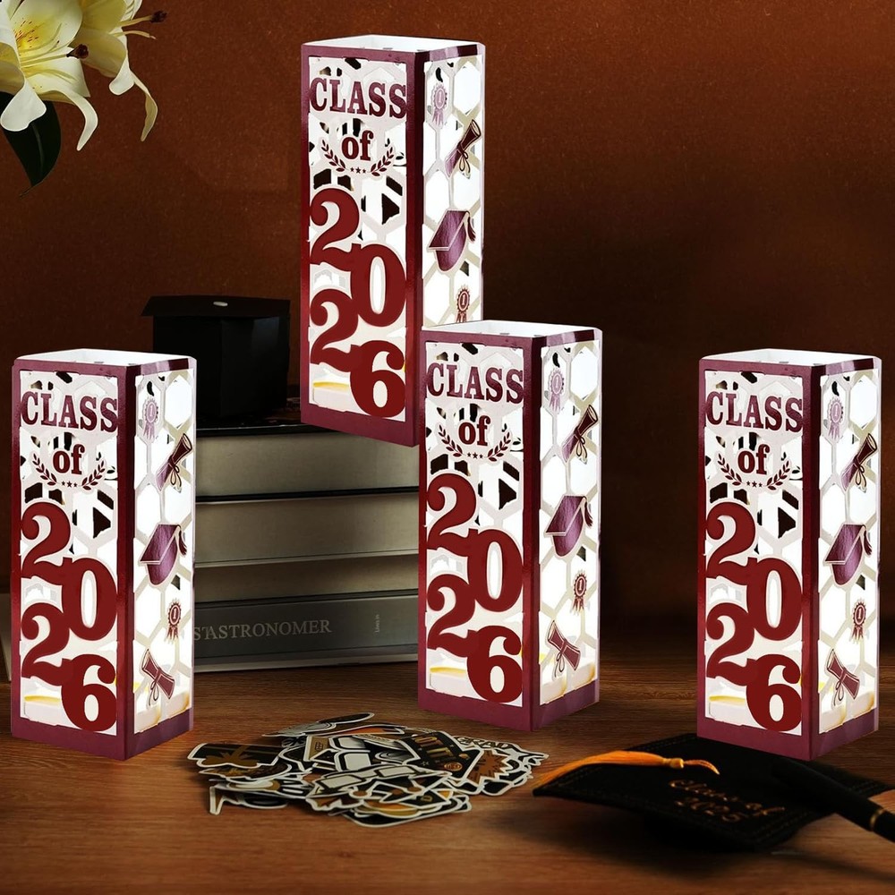 12 PCS Light Up Graduation Centerpieces Class Of 2026 Lantern Boxes Maroon