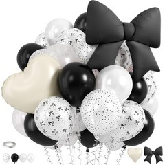 Black White Bow Balloons, 50 Pcs Pearl White Dot Printed Balloons with Black …
