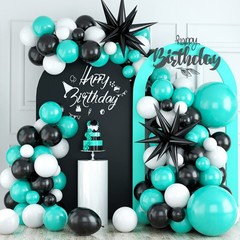 Teal Balloon Arch Kit – Black & White Balloons, Silver Star Foil – Perfect fo…