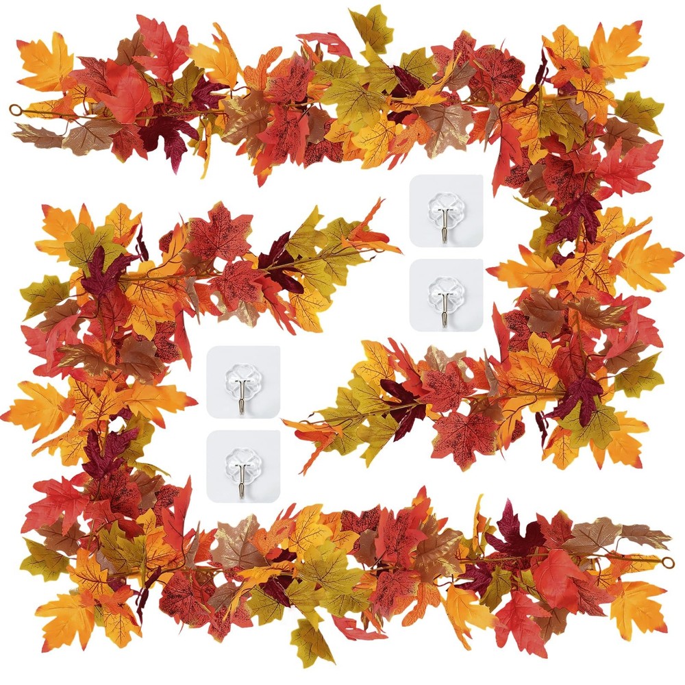 11.6Ft(2Pcs*5.8Ft) Fall Artificial Maple Leaves Garland Decorations