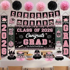 Pink Graduation Decorations, Pink Graduation Party Decorations 2026, Congrats Gr