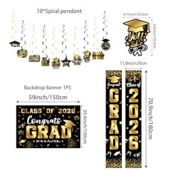 Graduation Decorations 2026 Set Black Gold, Congrats Grad Decor Set with Banner