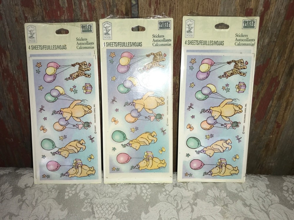 Party express 12 sheets Disney hallmark Pooh birthday stickers vintage?…….g
