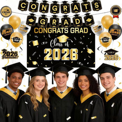 Graduation Decorations 2026 Gold Set – Grad Decor with Congrats Grad BannerClas