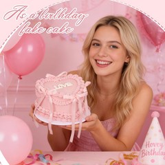 7 Inch Pink Bow Fake Cake Heart Shaped Artificial Birthday Bakery Display