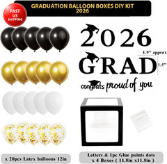 2026 Graduation Party Decorations Balloon Boxes with Black Gold Balloons Kit- 4P