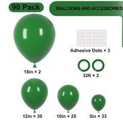 90-Pack Dark Green Balloons – 18/12/10/5 Inch Garland Kit for All Occasions
