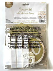 40th Birthday Party Decorating Kit Gold & White 4 Paper Fans 8 Gold Swirls 12pcs