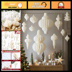 12 Pcs 3D White Honeycomb Paper Lanterns – Hanging Ornaments for Indoor/Outdoor