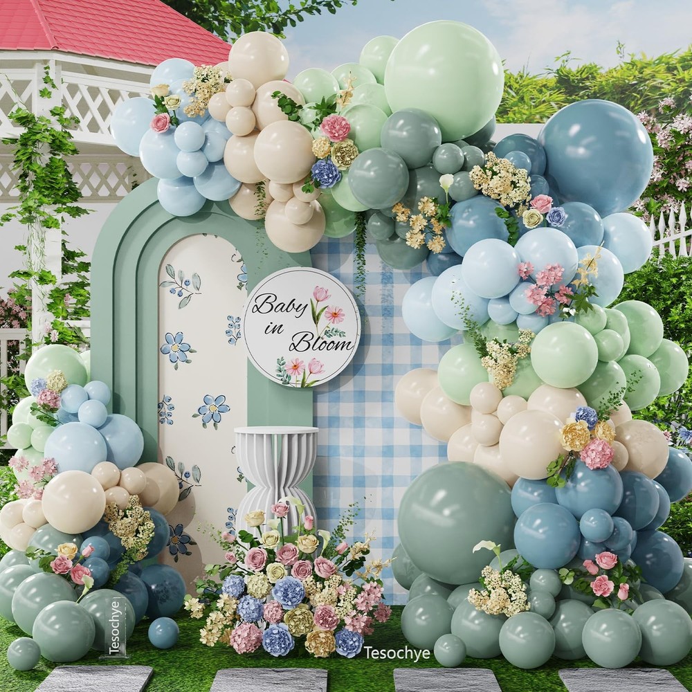 Blue Green Balloon Garland Arch Kit,156 Pcs Dusty Blue Dusty Green Light Blue…