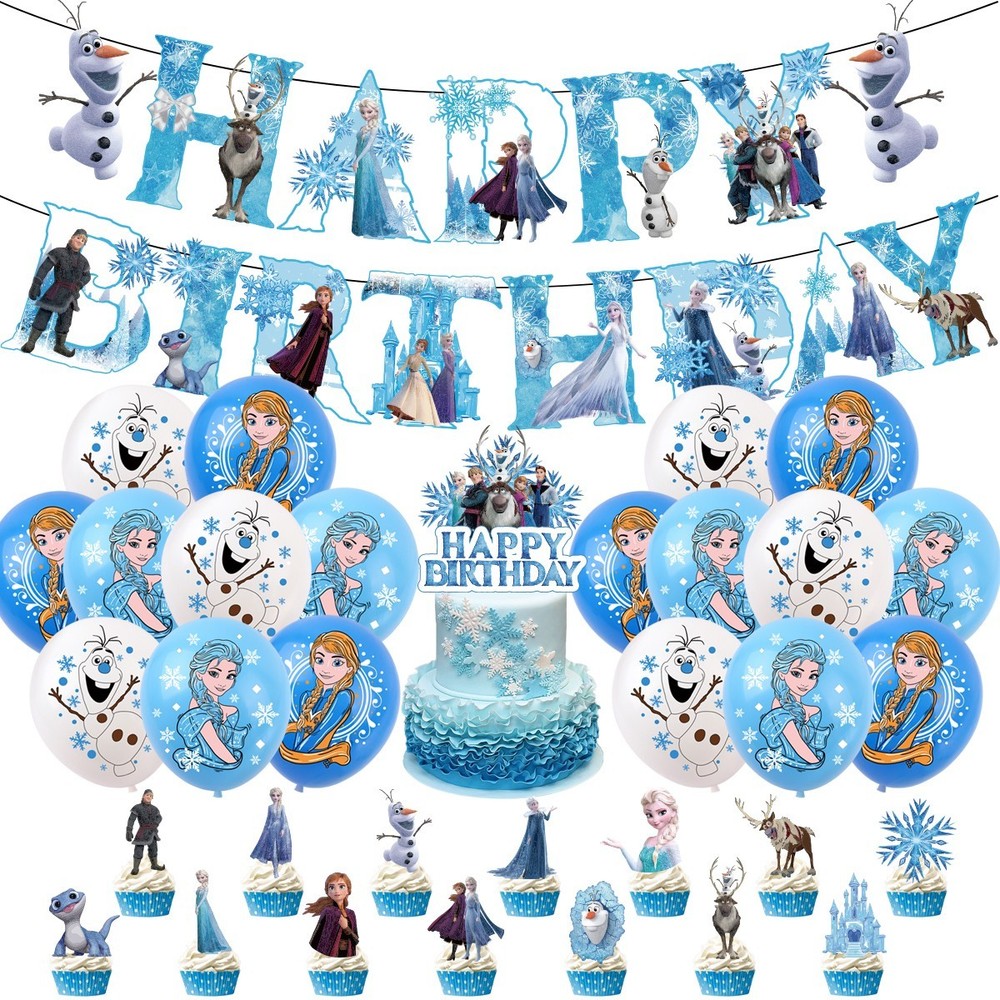 Frozen Theme Birthday Party Supplies Set Balloon Banner Cake Toppers