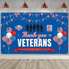 Thank You Veterans Backdrop Banner 73 x 43 Inch Stars and Stripes Patriotic