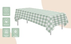 Sage Green Gingham Party Tablecloth Decorations, 3 Pack Green Checkered