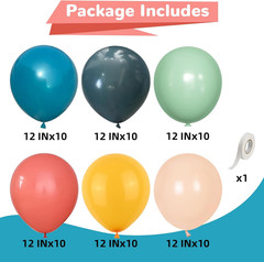 Boho Rainbow Balloons 60 Pcs Retro Teal Blue Blush Pink Dark Light Orange Yellow