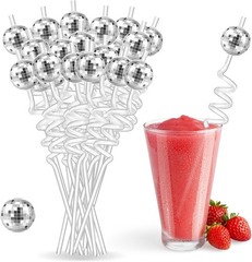 36 Pcs Disco Ball Straws Silver Mirror Ball Reusable Plastic Decor For 70s Party