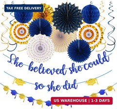 Navy-Blue Gold Party-Decorations Graduation Banner-Streamers – 18pcs Kits 2026 C