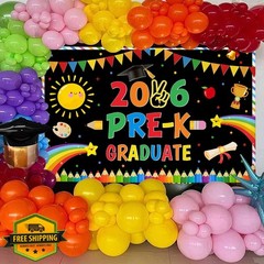 MEHOFOND Grad Backdrop Class of 2026 Preschool Graduation Banner 8x6ft Black