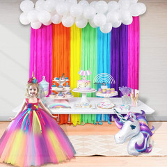 Rainbow Party Backdrop with Balloon Garland, Rainbow Cloud Birthday Photo Backdr