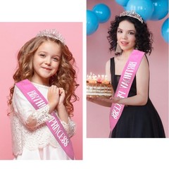 Birthday Princess Tiara and Sash Set for Women Birthday Wedding Party Costume