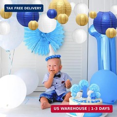 21 Pcs Navy Blue Paper Lanterns Party Decorations, 4/6/8/10 Inch Round Chinese H
