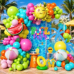 156Pcs Summer Balloon Arch Kit, Pool Party Decorations, Sun Watermelon Beach …