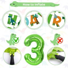 Dinosaur 3rd Party Decorations for Boys Girl, Foil Green Star Number 3 Dinosa…