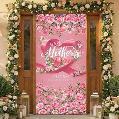 Large Happy Mothers Day Decorations Mother’s Day Yard Door Cover Pink and Red…