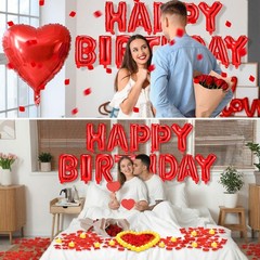 Happy Birthday Balloons Set with 24 LED Candles & 2000 Rose Petals – Party Decor